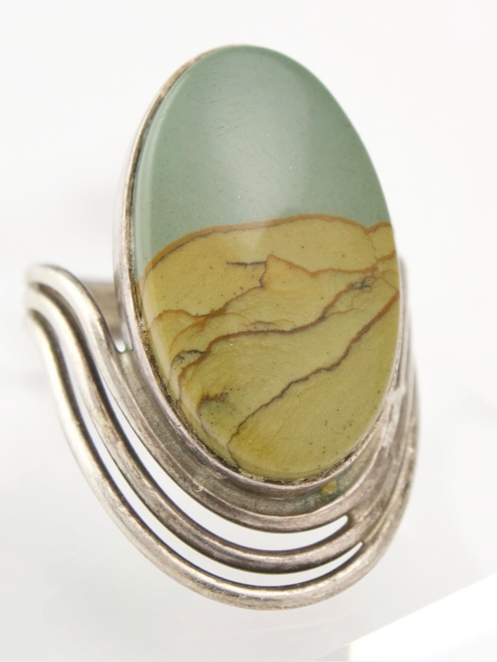 Vintage Picture Jasper Sterling Silver Ring Size 6.5 Large Oval Scenic Landscape